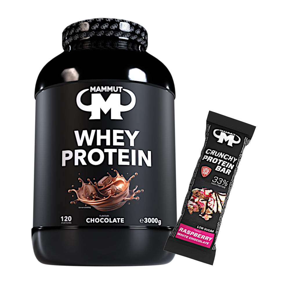 Whey Protein - Chocolate - 3000 g Dose + Protein Bar (Raspberry White Chocolate)#geschmack_schoko