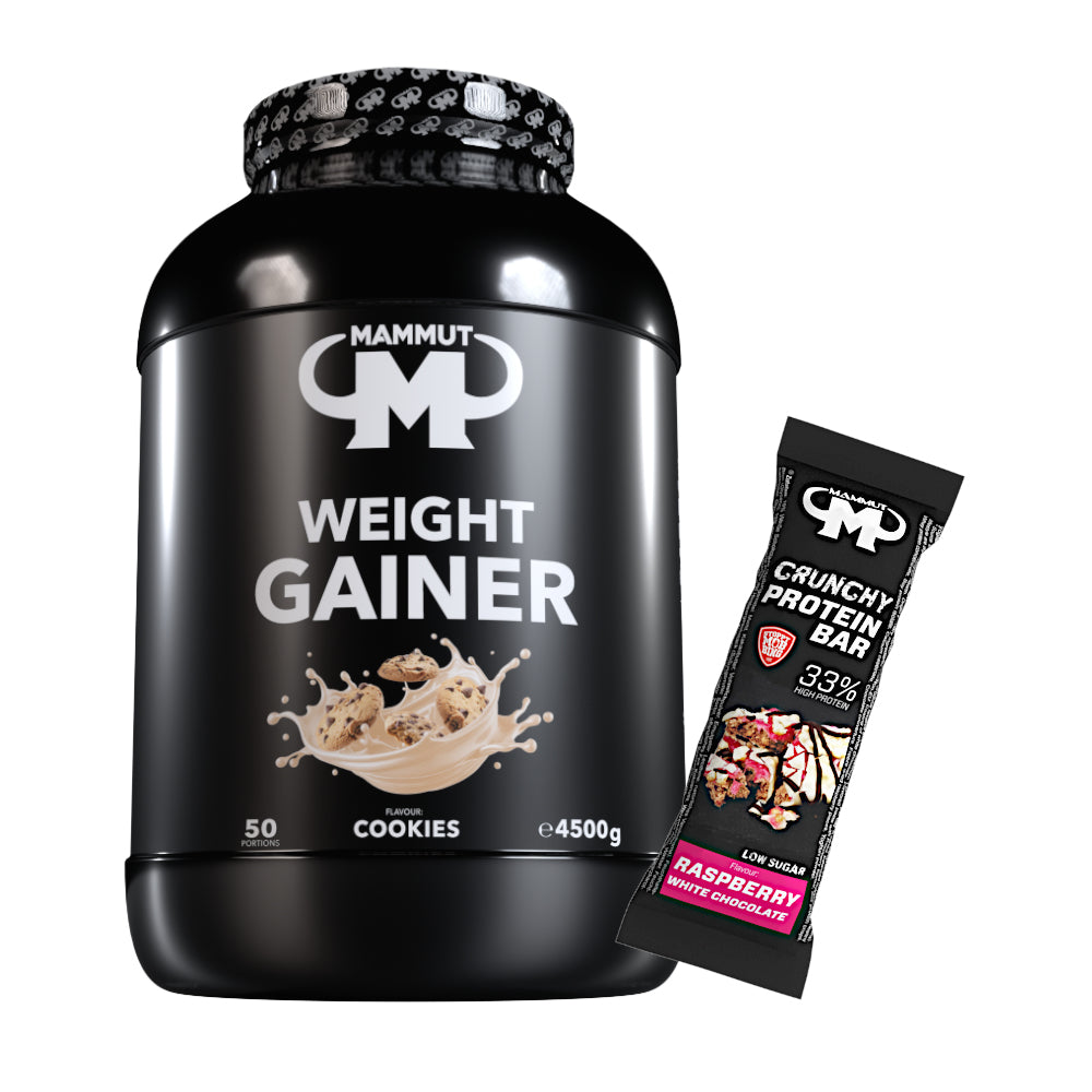 Weight Gainer Crash 5000 - Cookies - 4500 g Dose + Protein Bar (Raspberry White Chocolate)#geschmack_cookies