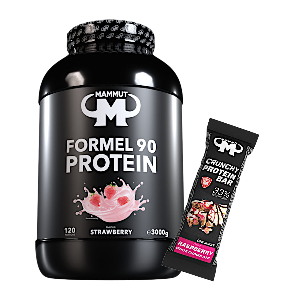 Formel 90 Protein - Strawberry - 3000 g Dose + Protein Bar (Raspberry White Chocolate)#geschmack_strawberry