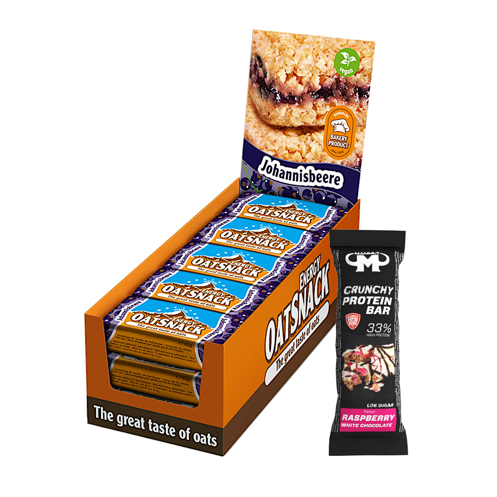 Oat Snack - Johannisbeere - 975 g Faltschachtel + Protein Bar (Raspberry White Chocolate)#geschmack_johannisbeere