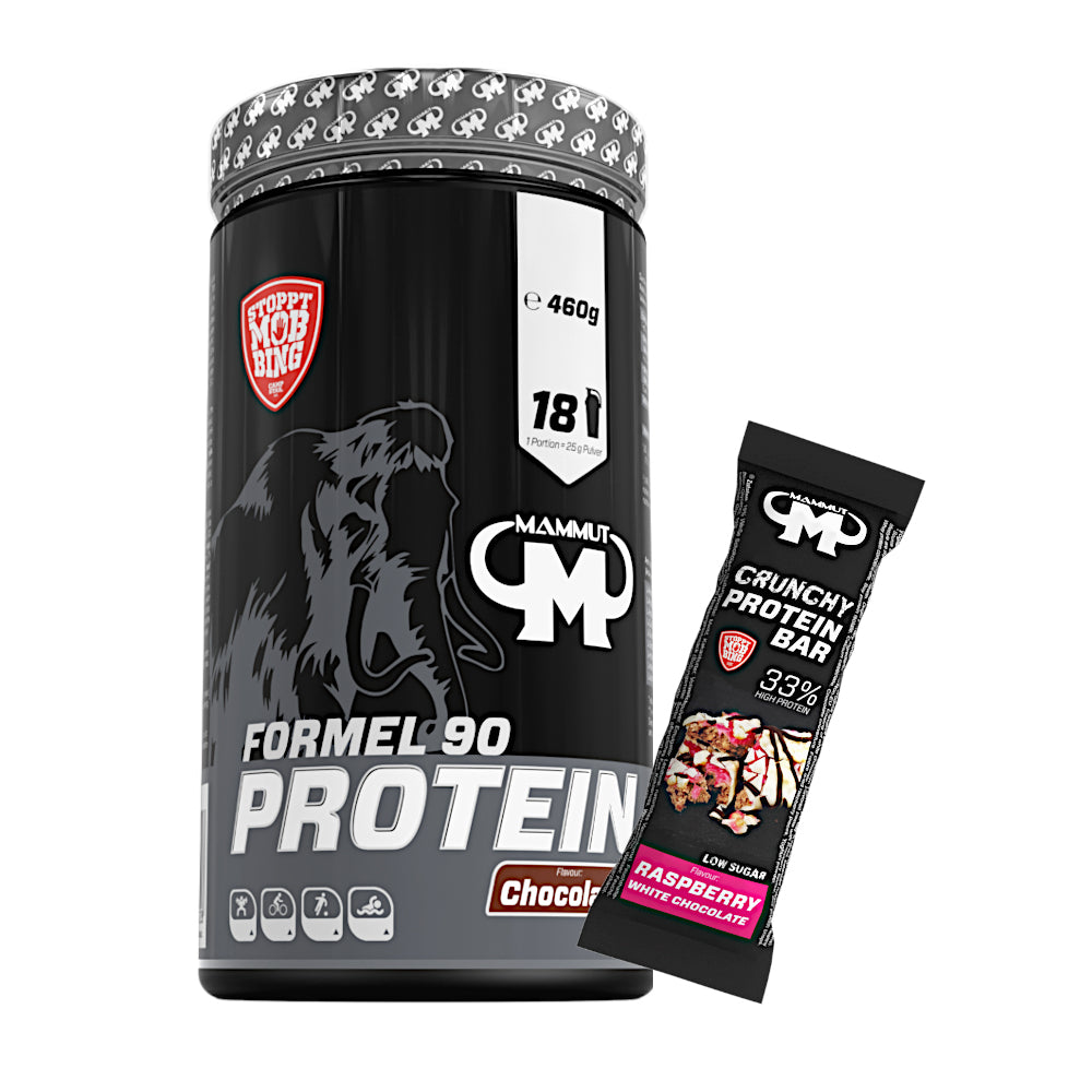 Formel 90 Protein - Chocolate - 460 g Dose + Protein Bar (Raspberry White Chocolate)#geschmack_chocolate