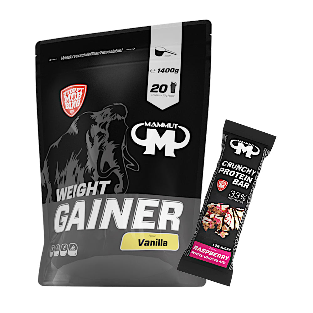 Weight Gainer Crash 5000 - Vanilla - 1400 g Beutel + Protein Bar (Raspberry White Chocolate)#geschmack_vanilla