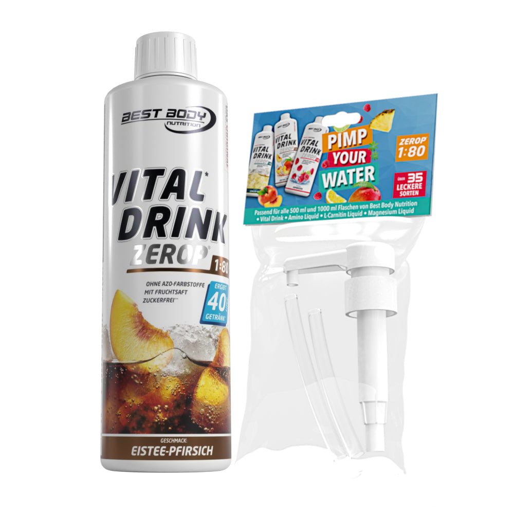 Vital Drink Zerop - Eistee Pfirsich - 0,5 L + Dosierpumpe#geschmack_eistee-pfirsich