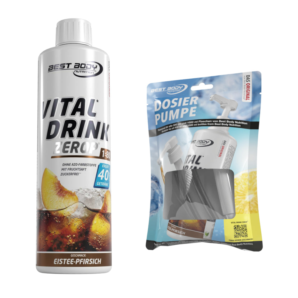 Vital Drink Zerop - Eistee Pfirsich - 0,5 L + Dosierpumpe#geschmack_eistee-pfirsich