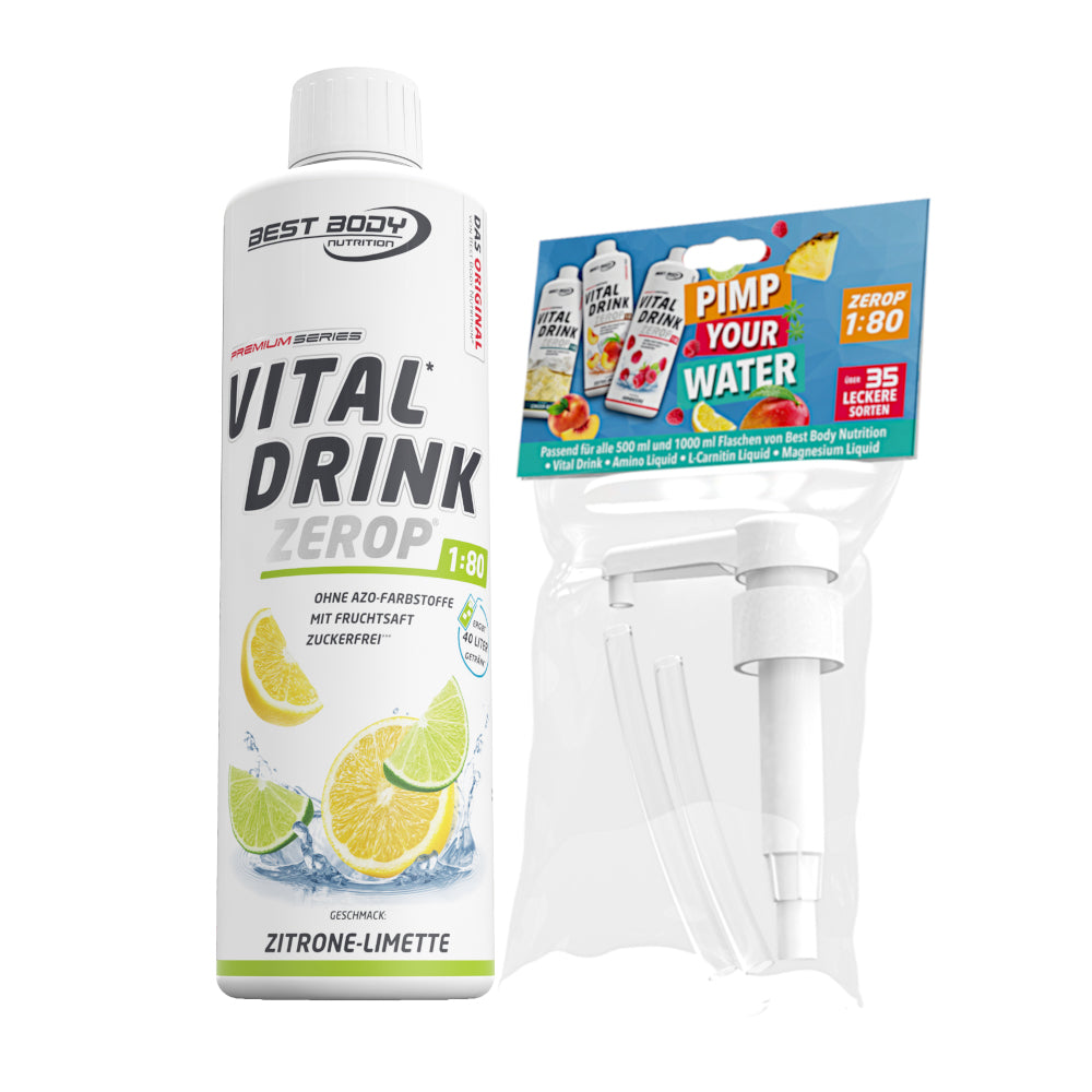Vital Drink Zerop - Zitrone Limette - 0,5 L + Dosierpumpe#geschmack_zitrone-limette