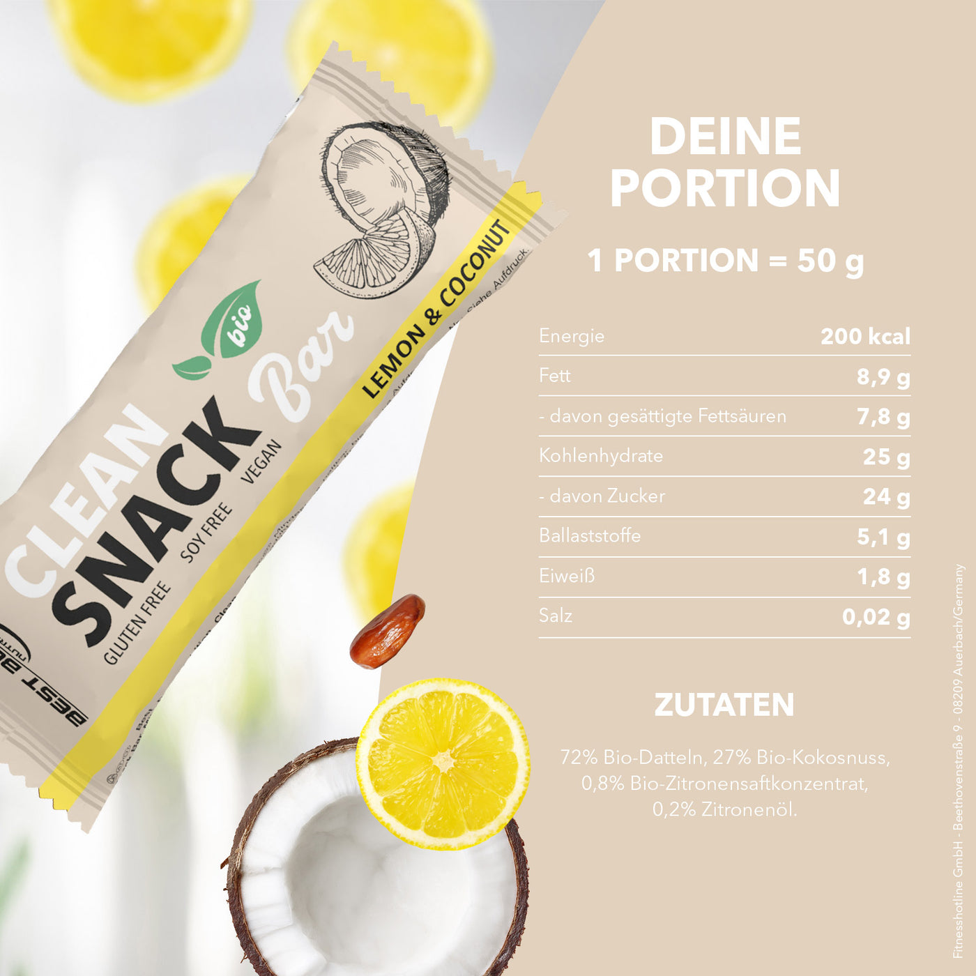 Bio Clean Snack Bar - Lemon & Coconut - 50 g Riegel#geschmack_lemon-coconut