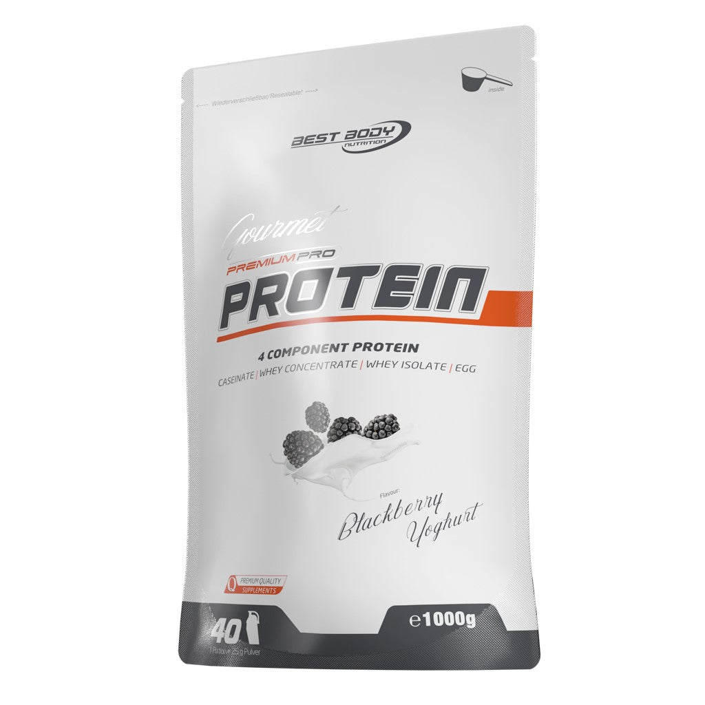 Gourmet Premium Pro Protein - Blackberry Yoghurt - 1000 g Zipp-Beutel#geschmack_blackberry-yoghurt