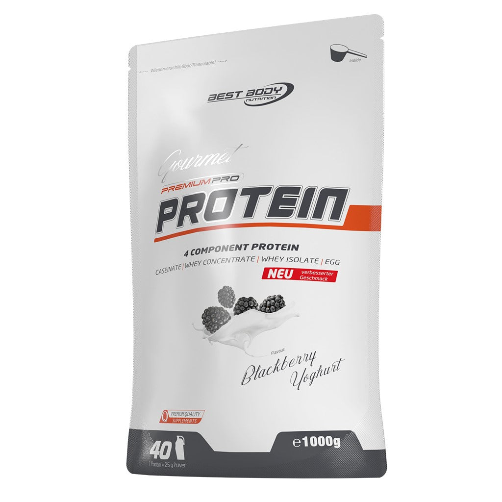 Gourmet Premium Pro Protein - Blackberry Yoghurt - 1000 g Zipp-Beutel#geschmack_blackberry-yoghurt