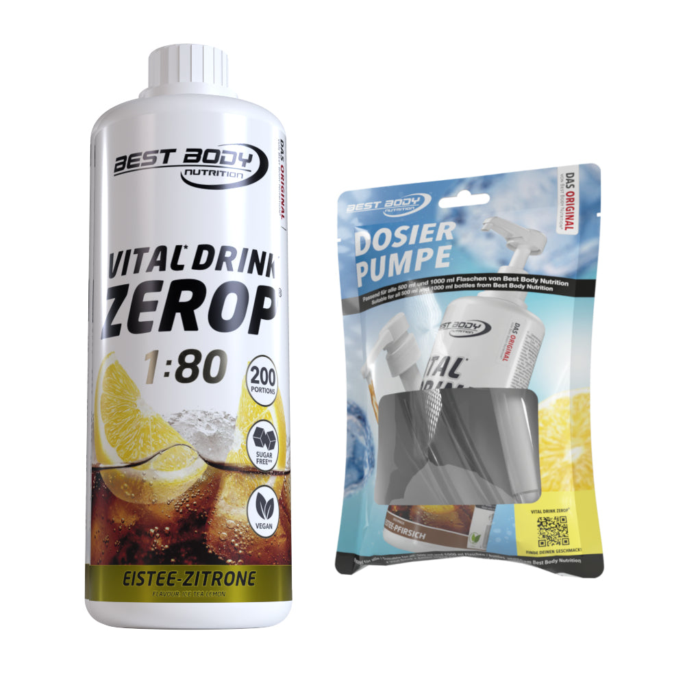 Vital Drink Zerop - Eistee Zitrone - 1 L + Dosierpumpe#geschmack_eistee-zitrone