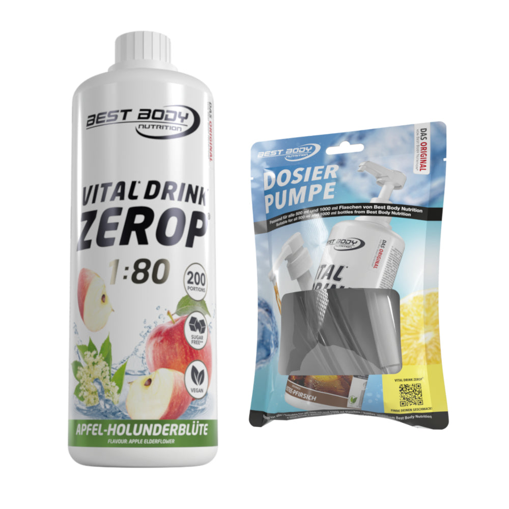 Vital Drink Zerop - Apfel Holunderblüte - 1 L + Dosierpumpe#geschmack_apfel-holunderbl-te