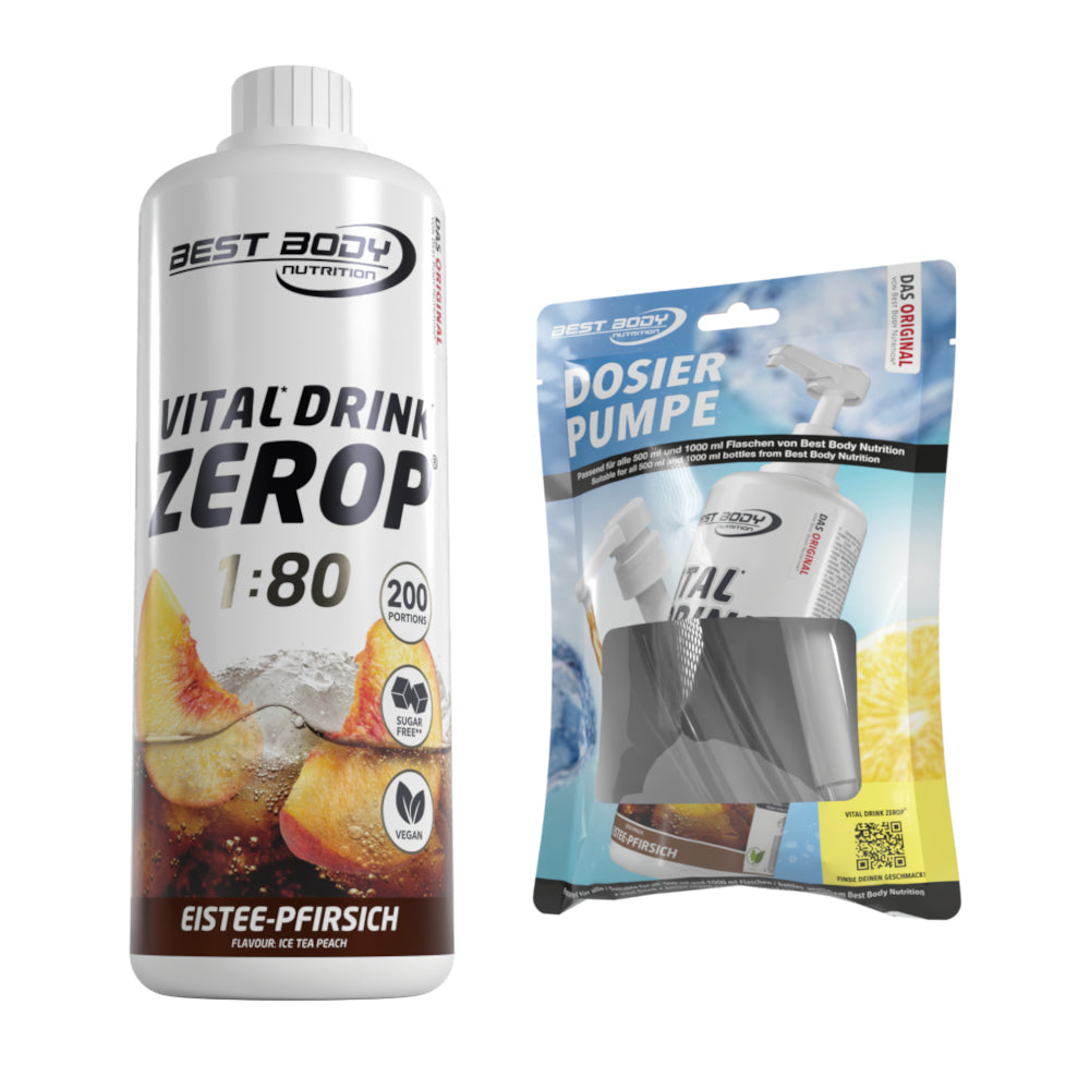 Vital Drink Zerop - Eistee Pfirsich - 1 L + Dosierpumpe#geschmack_eistee-pfirsich