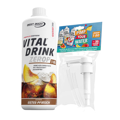Vital Drink Zerop - Eistee Pfirsich - 1 L + Dosierpumpe