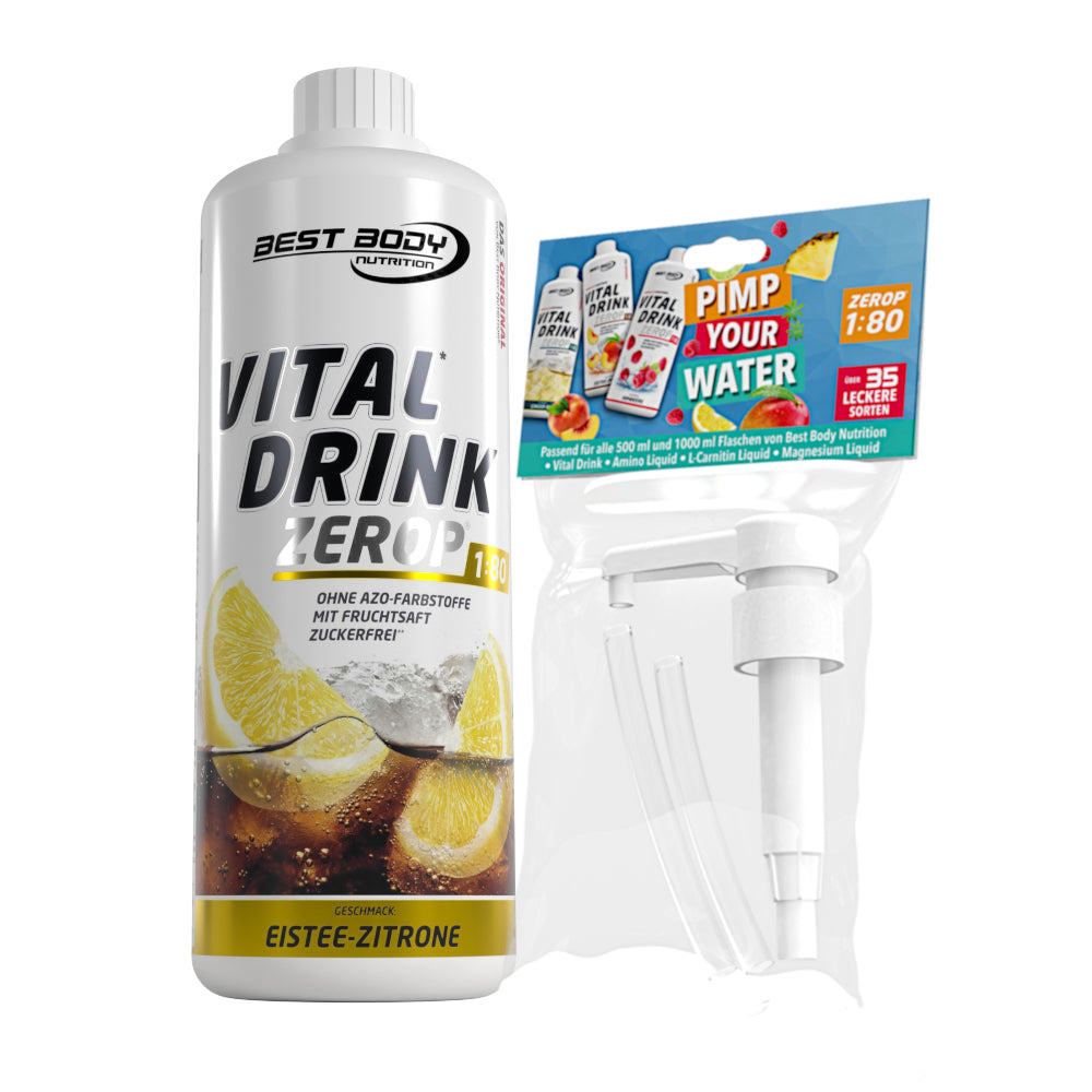 Vital Drink Zerop - Eistee Zitrone - 1 L + Dosierpumpe#geschmack_eistee-zitrone