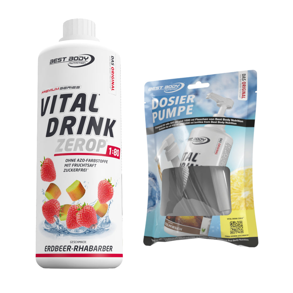 Vital Drink Zerop - Erdbeere Rhabarber - 1 L + Dosierpumpe#geschmack_erdbeere-rhabarber