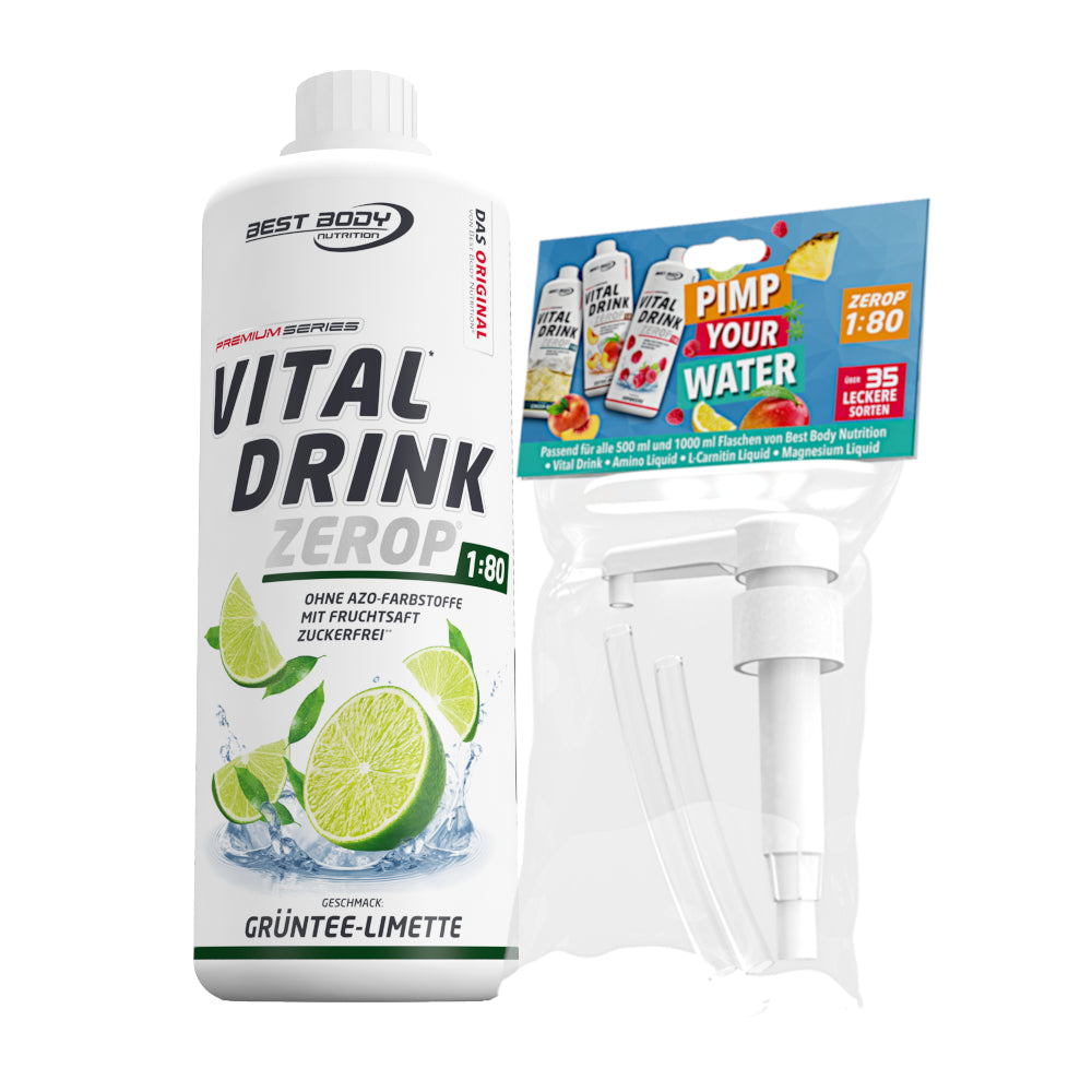 Vital Drink Zerop - Grüntee Limette - 1 L + Dosierpumpe