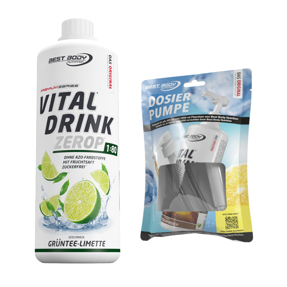 Vital Drink Zerop - Grüntee Limette - 1 L + Dosierpumpe#geschmack_gr-ntee-limette