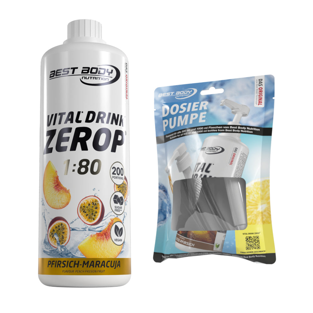 Vital Drink Zerop - Pfirsich Maracuja - 1 L + Dosierpumpe#geschmack_pfirsich-maracuja