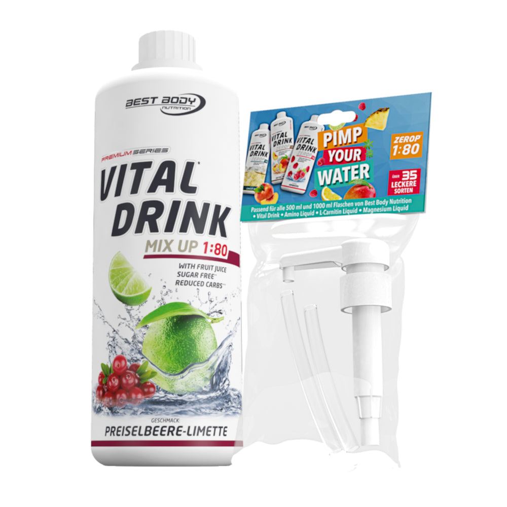 Vital Drink Zerop - Preiselbeere Limette - 1 L + Dosierpumpe
