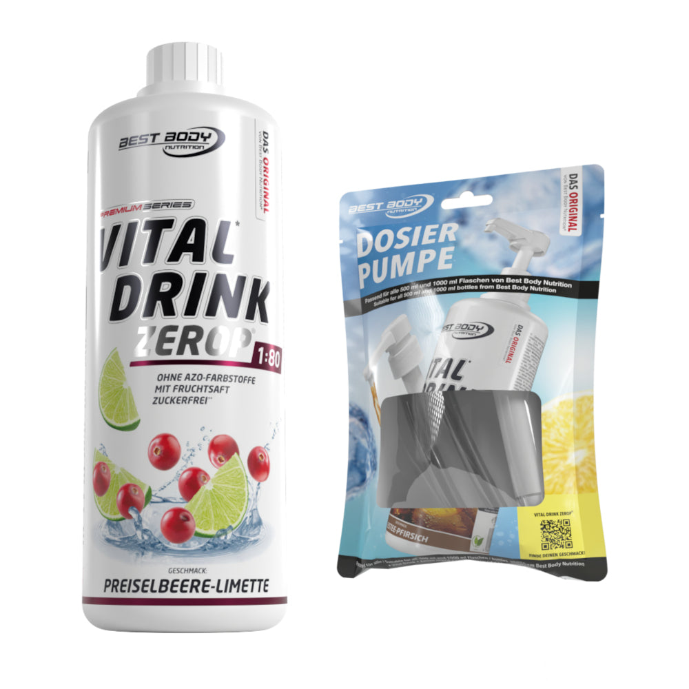 Vital Drink Zerop - Preiselbeere Limette - 1 L + Dosierpumpe#geschmack_preiselbeere-limette