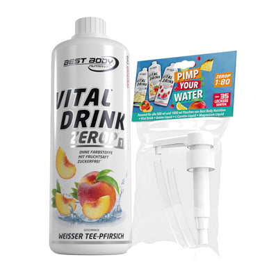 Vital Drink Zerop - Weißer Tee Pfirsich - 1 L + Dosierpumpe#geschmack_wei-er-tee-pfirsich