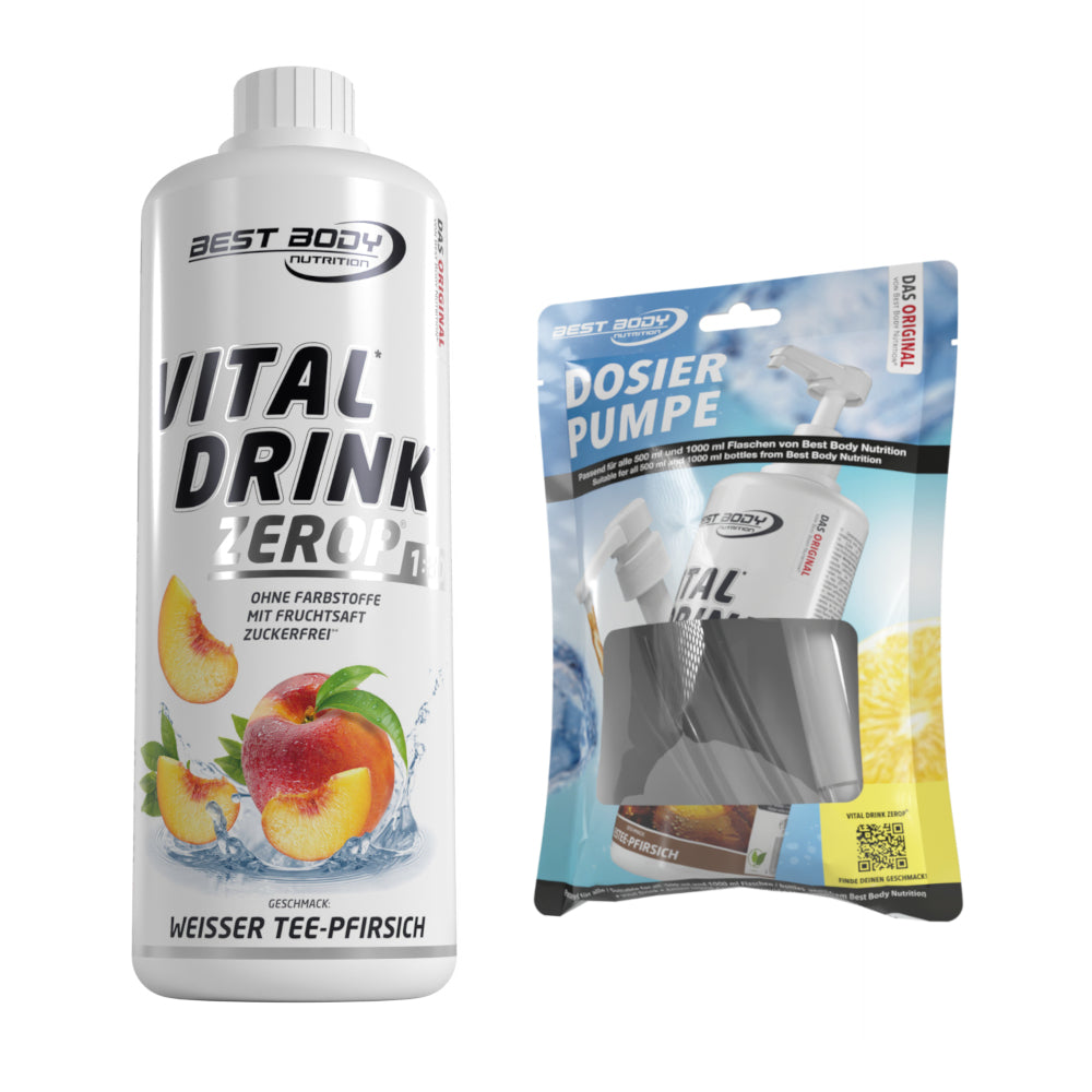 Vital Drink Zerop - Weißer Tee Pfirsich - 1 L + Dosierpumpe#geschmack_wei-er-tee-pfirsich