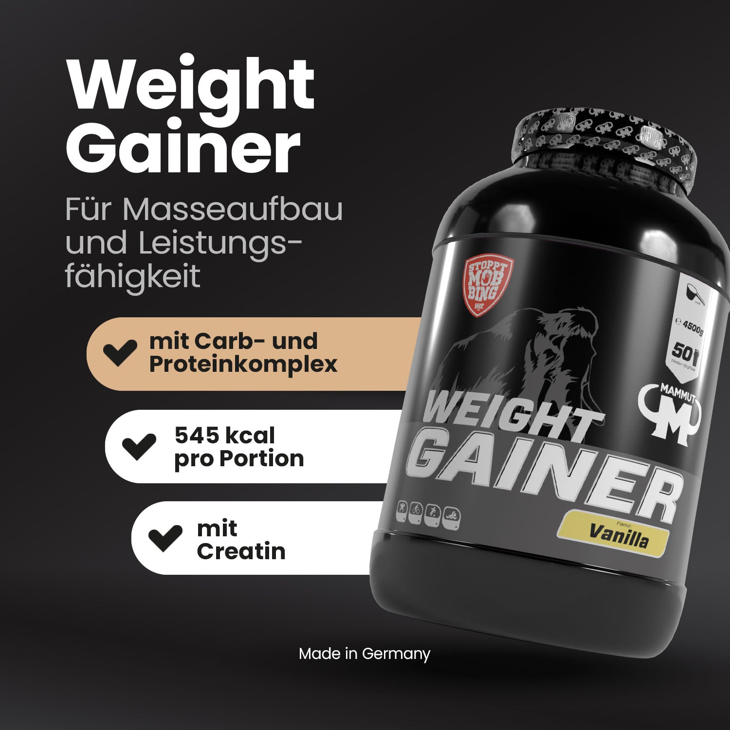 Weight Gainer Crash 5000 - Vanilla - 4500 g Dose#geschmack_vanille