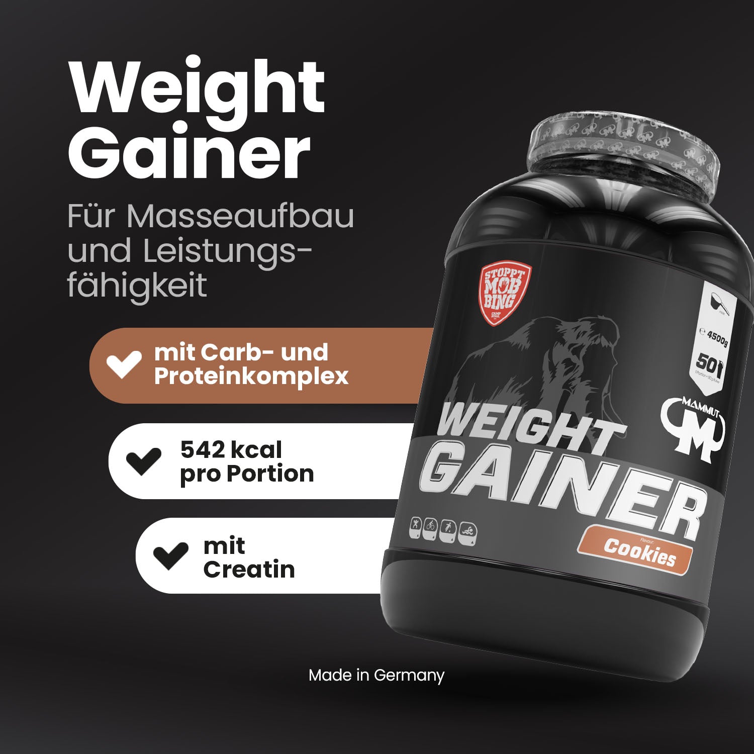 Weight Gainer Crash 5000 - Cookies - 4500 g Dose#geschmack_cookies