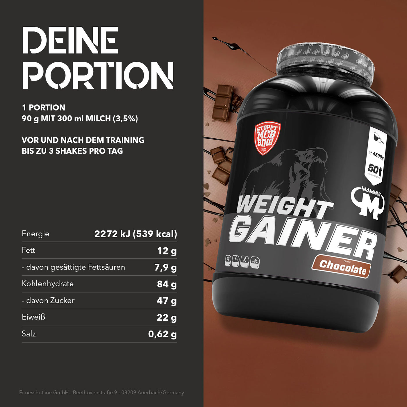 Weight Gainer Crash 5000 - Chocolate - 4500 g Dose#geschmack_schoko