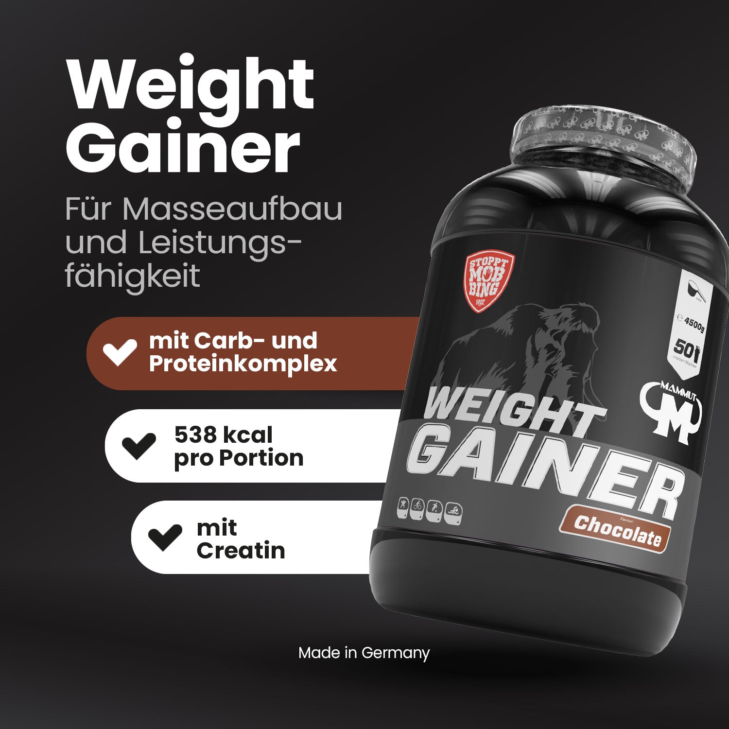 Weight Gainer Crash 5000 - Chocolate - 4500 g Dose#geschmack_schoko