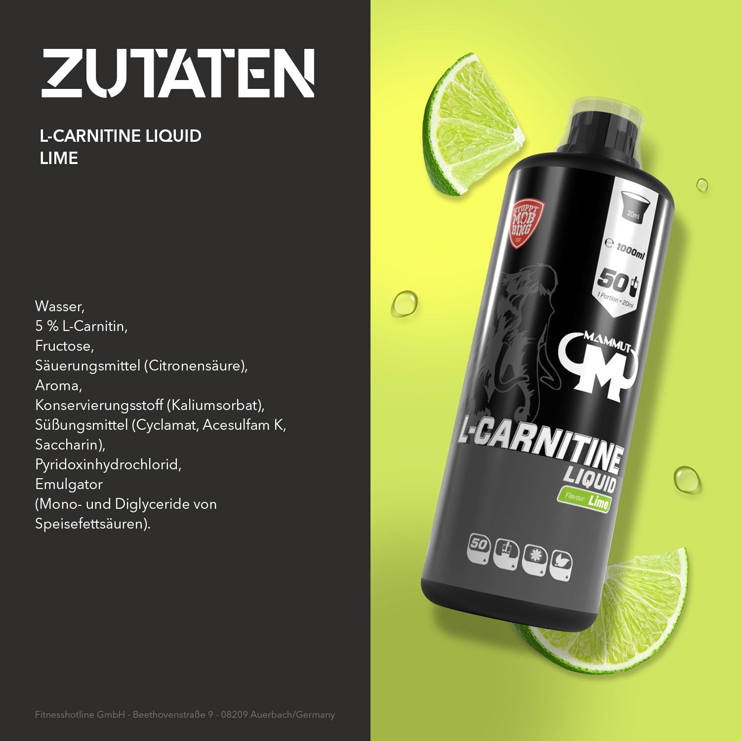 L-Carnitine Liquid - Limette - 1000 ml Flasche#_