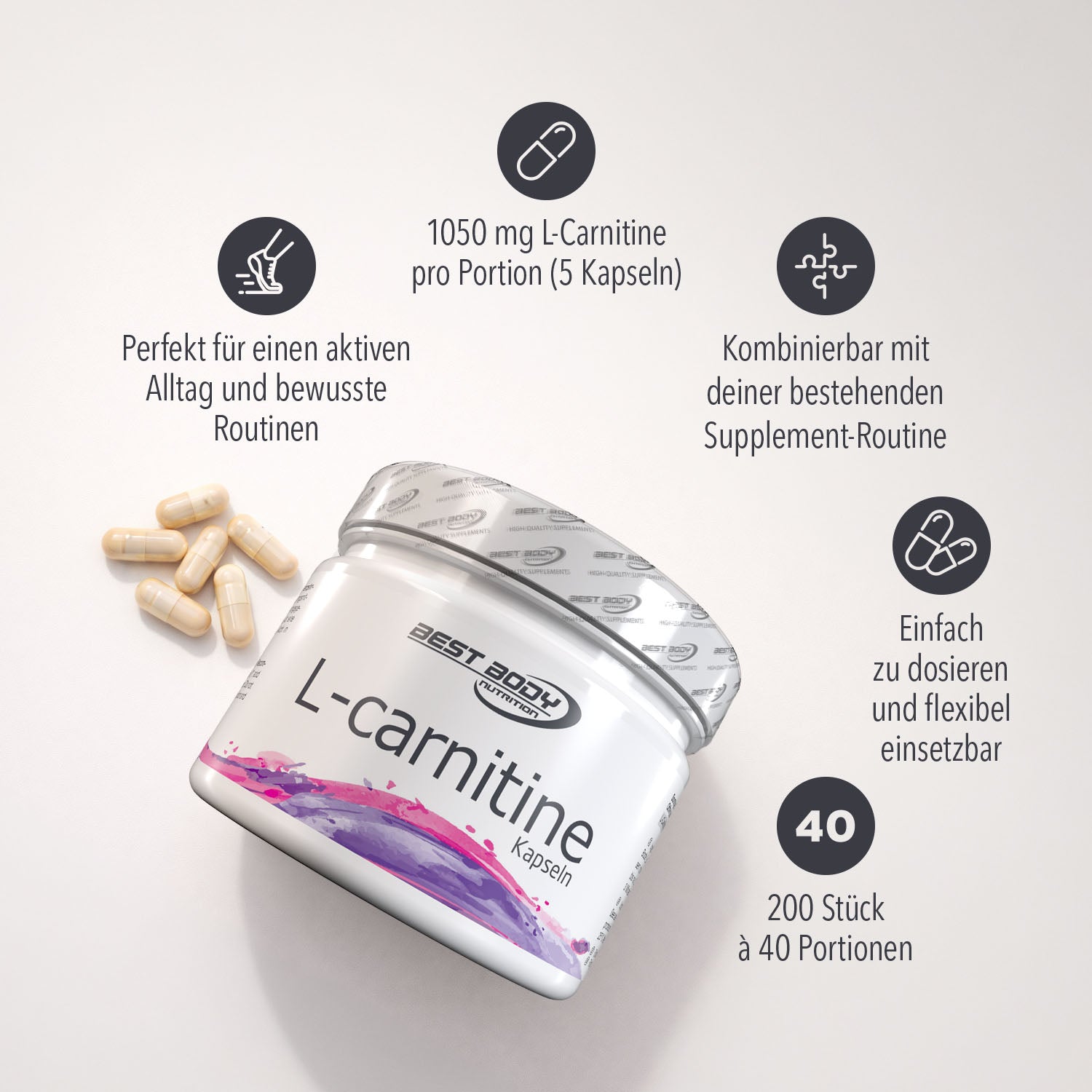 L-Carnitine Kapseln - 200 Stück/Dose#_
