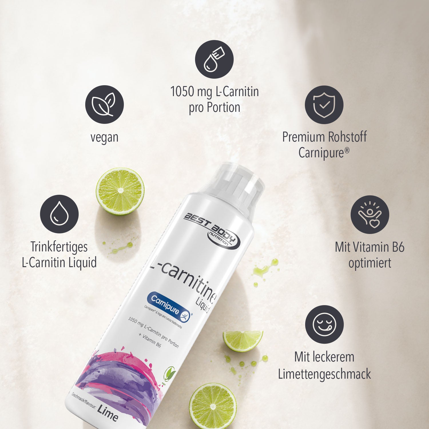L-Carnitine Liquid - Limette - 500 ml Flasche#_