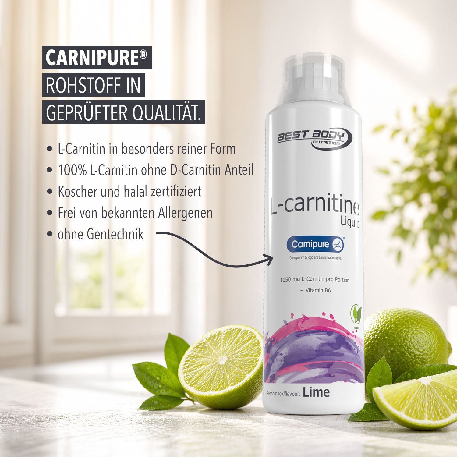 L-Carnitine Liquid - Limette - 500 ml Flasche#_