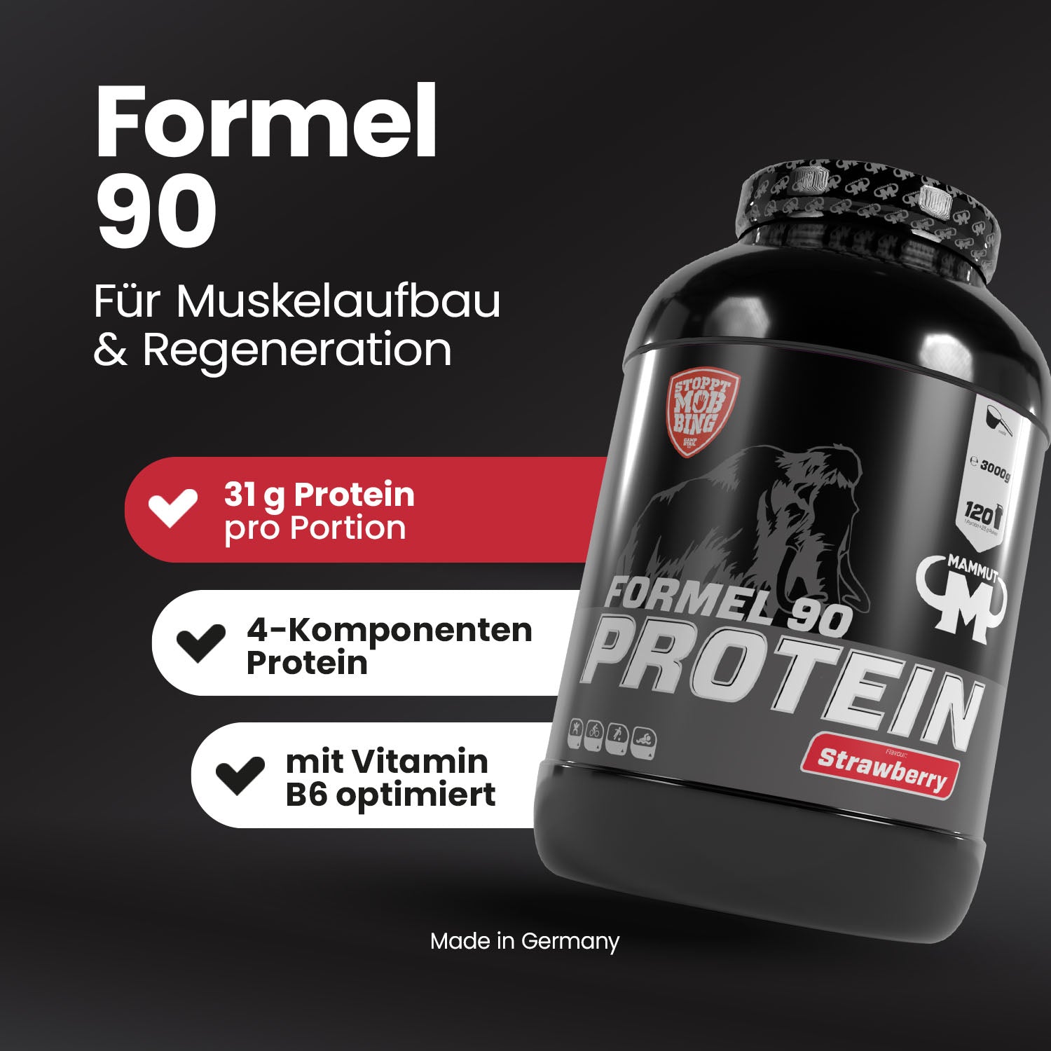 Formel 90 Protein - Strawberry - 3000 g Dose#geschmack_erdbeere