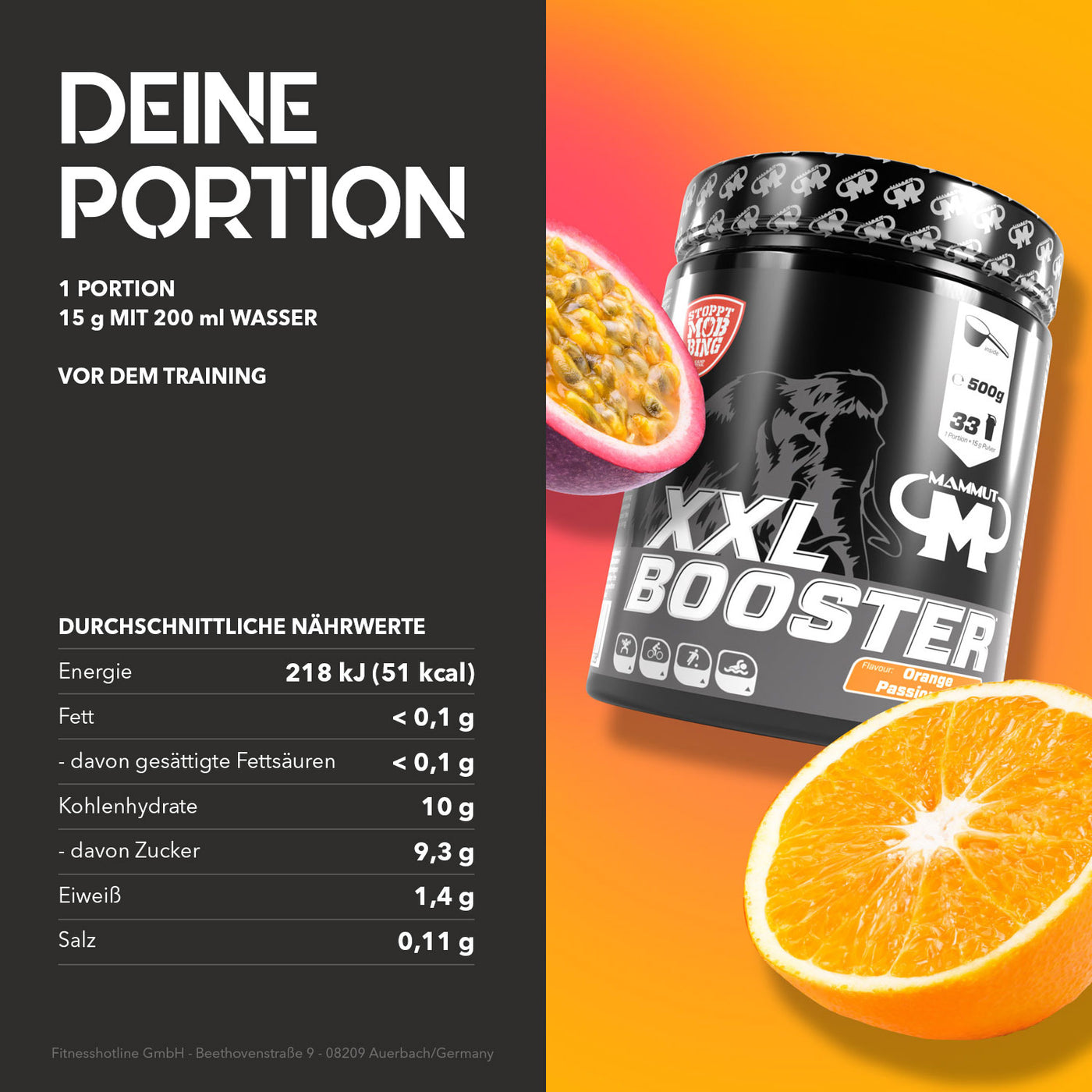 XXL Booster - Orange Passion Fruit - 500 g Dose#_