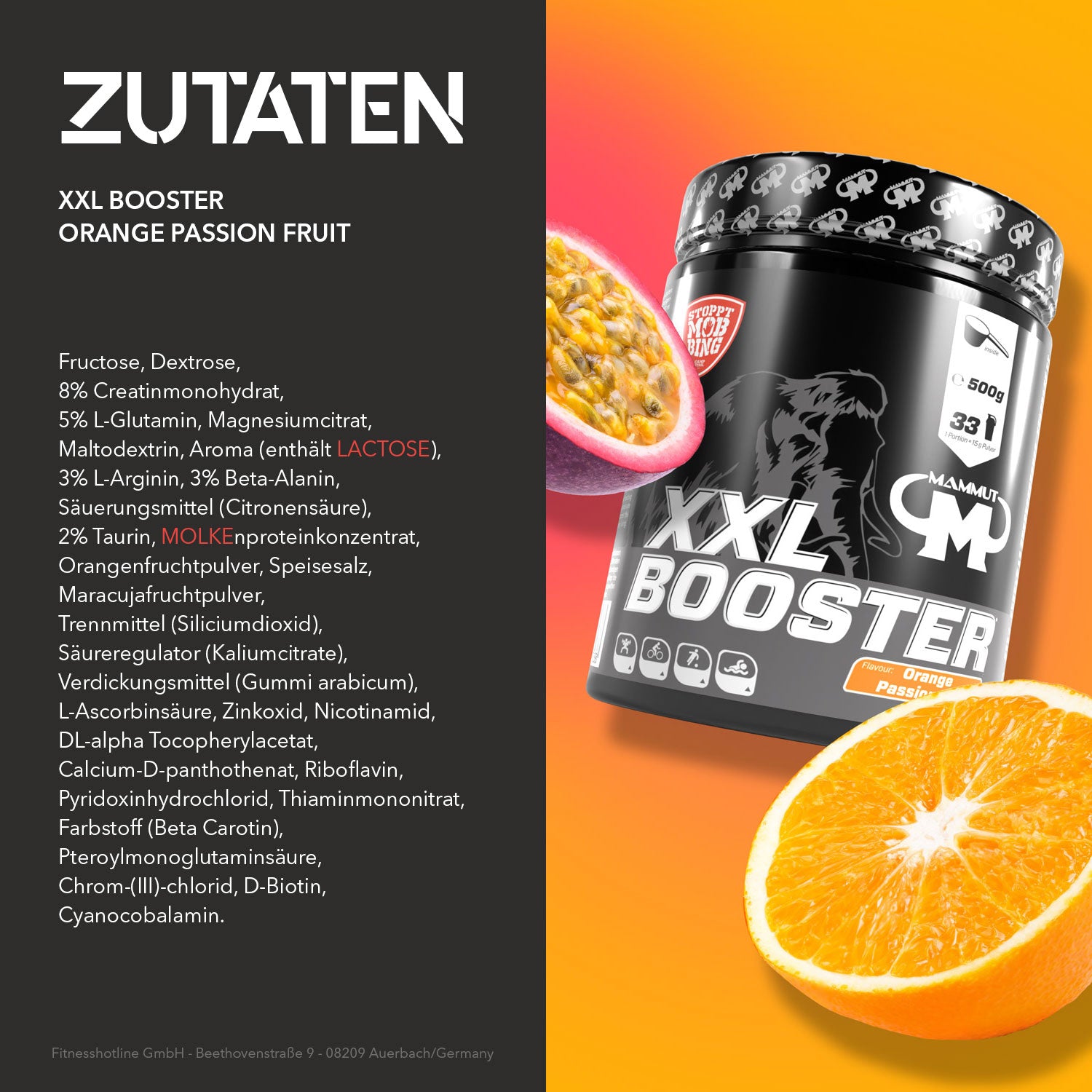XXL Booster - Orange Passion Fruit - 500 g Dose#_