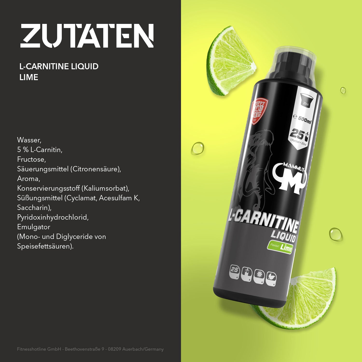 L-Carnitine Liquid - Limette - 500 ml Flasche#_