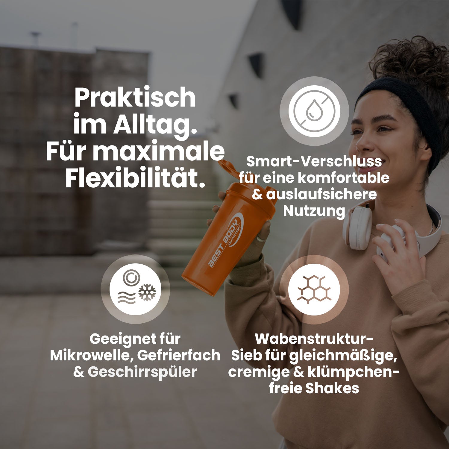 Eiweiß Shaker - orange - Design Best Body Nutrition - Stück#farbe_orange