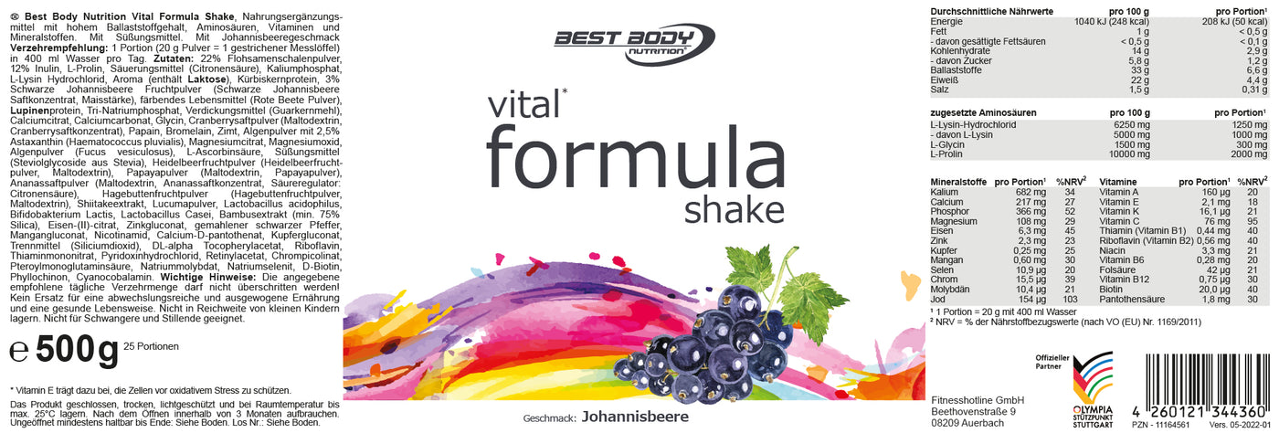 Vital FormulaShake - Johannisbeere - 500 g Dose