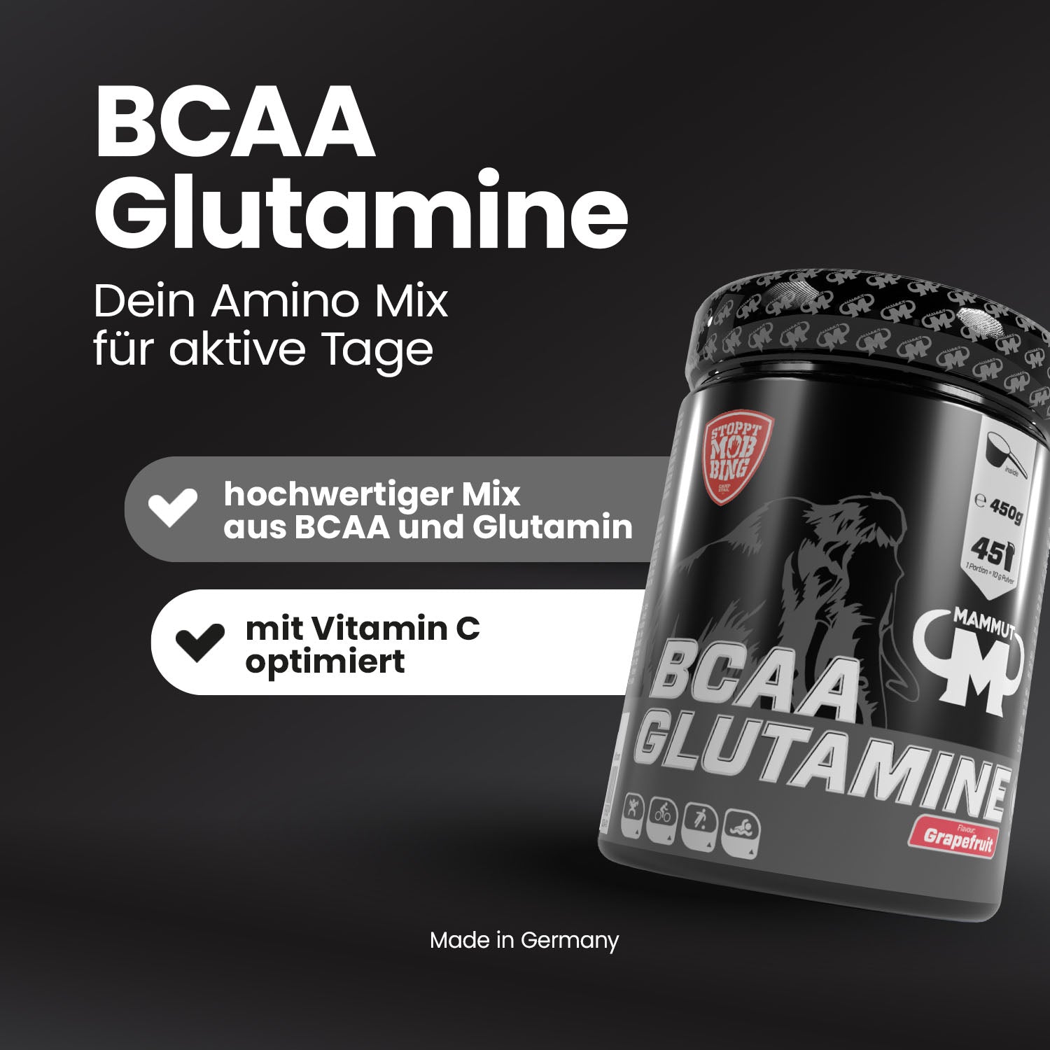 BCAA Glutamine Powder - Grapefruit - 450 g Dose#_