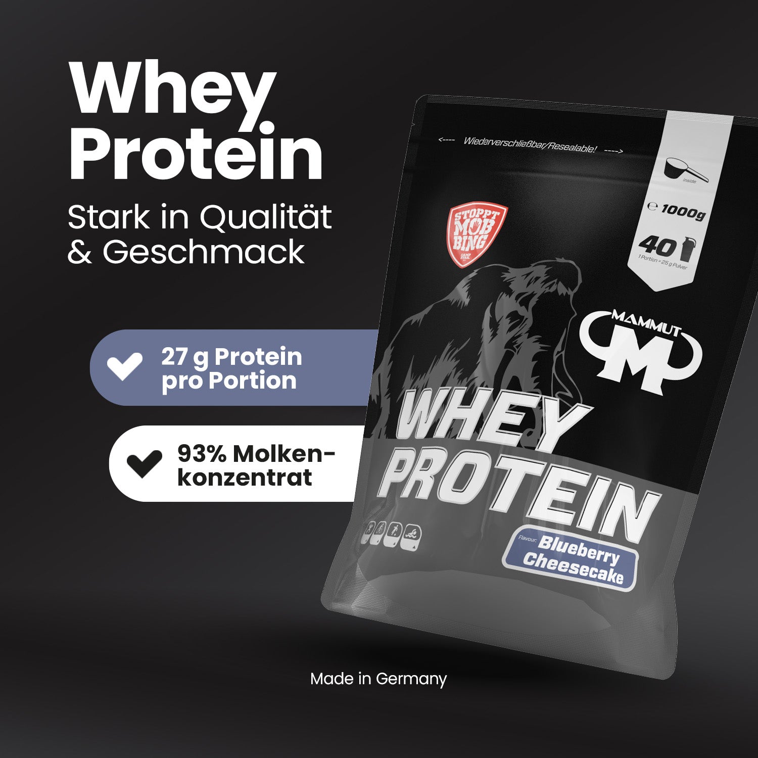 Whey Protein - Blueberry Cheesecake - 1000 g Zipp-Beutel#geschmack_blueberry-cheesecake