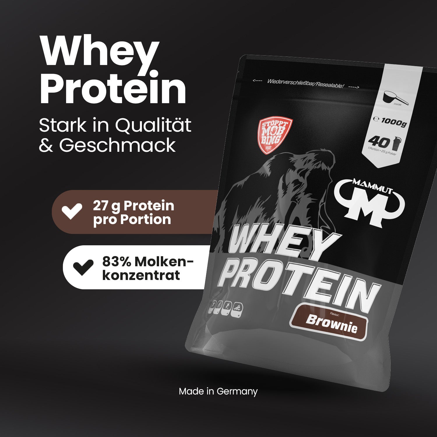 Whey Protein - Brownie - 1000 g Zipp-Beutel#geschmack_brownie