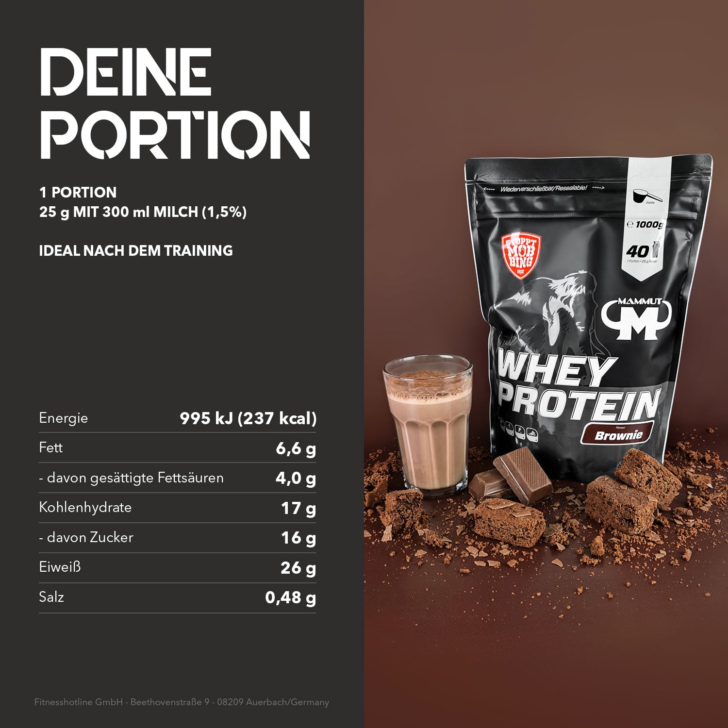 Whey Protein - Brownie - 1000 g Zipp-Beutel#geschmack_brownie