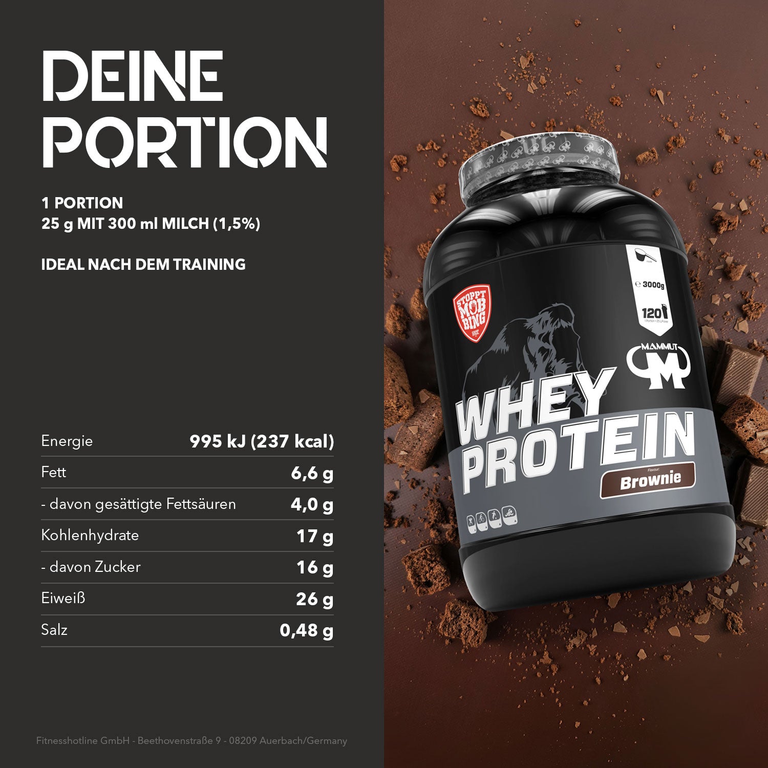 Whey Protein - Brownie - 3000 g Dose#geschmack_brownie