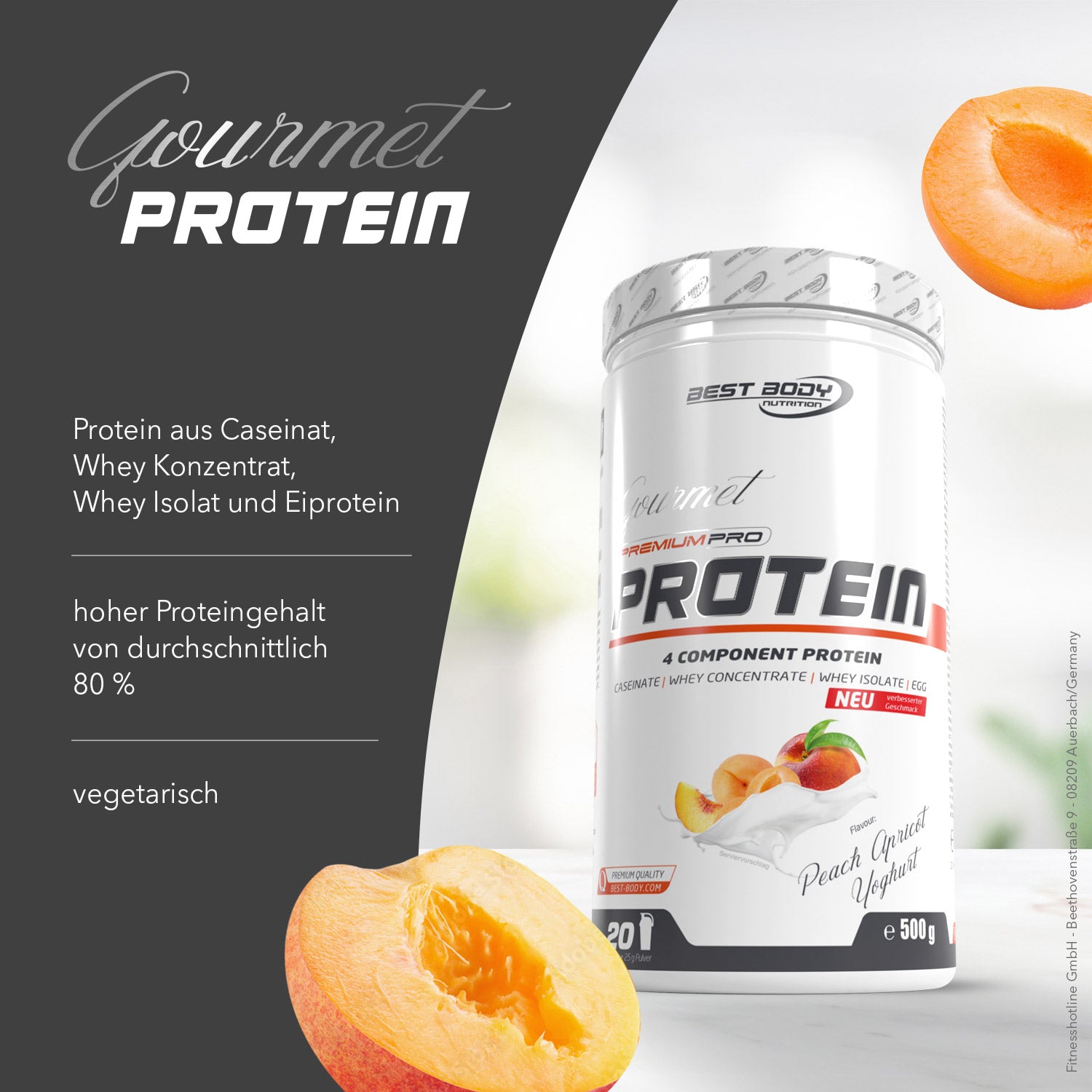 Gourmet Premium Pro Protein - Peach Apricot Yoghurt - 500 g Dose#geschmack_peach-apricot-yoghurt