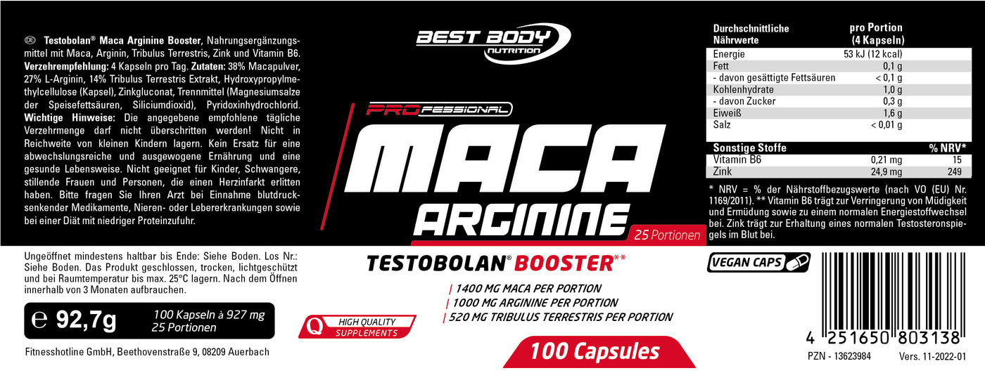 Professional Maca Arginine Testobolan Booster - 100 Stück/Dose