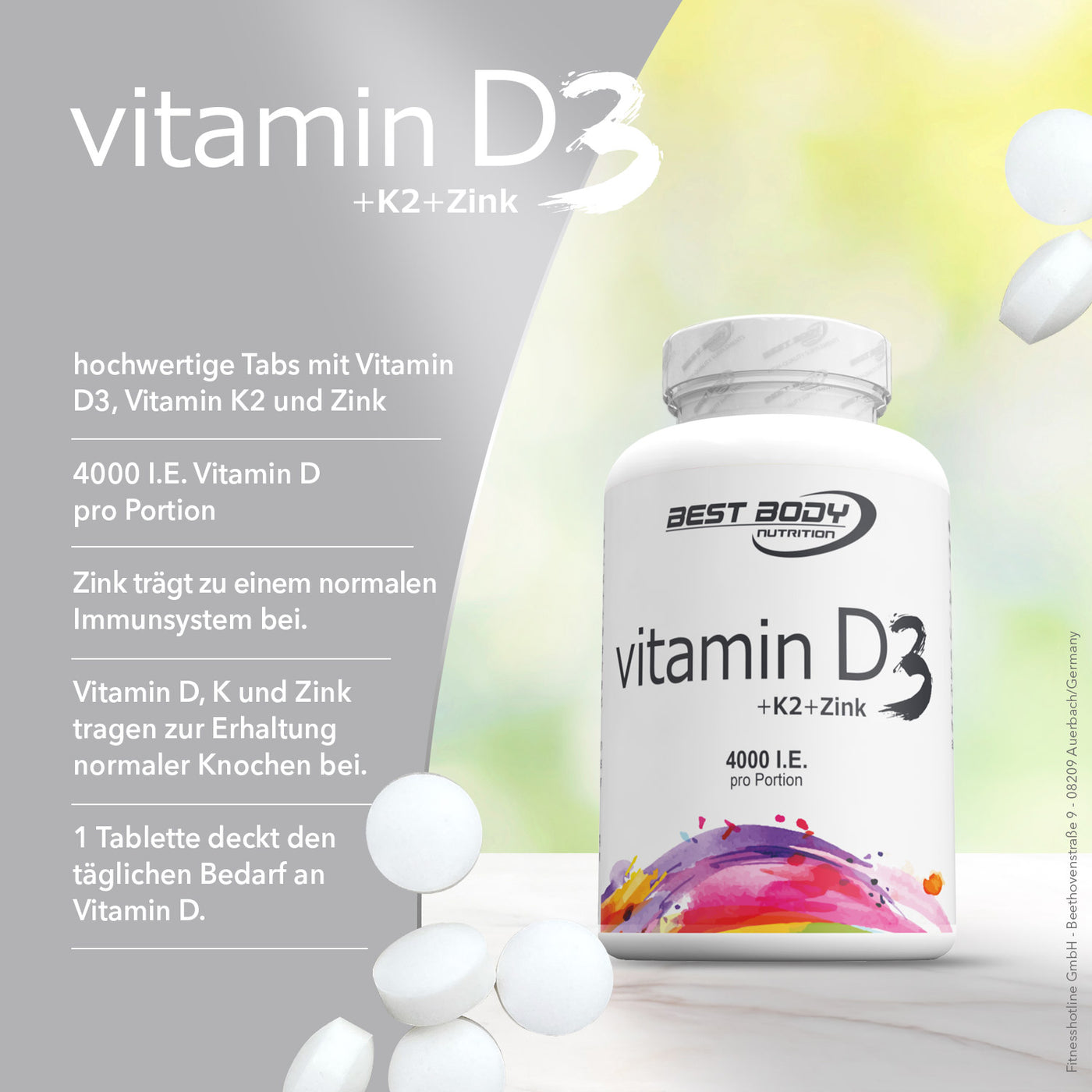 Vitamin D3 + K2 + Zink Tabs - 80 Stück/Dose