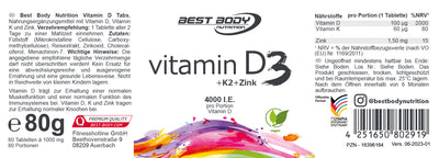 Vitamin D3 + K2 + Zink Tabs - 80 Stück/Dose