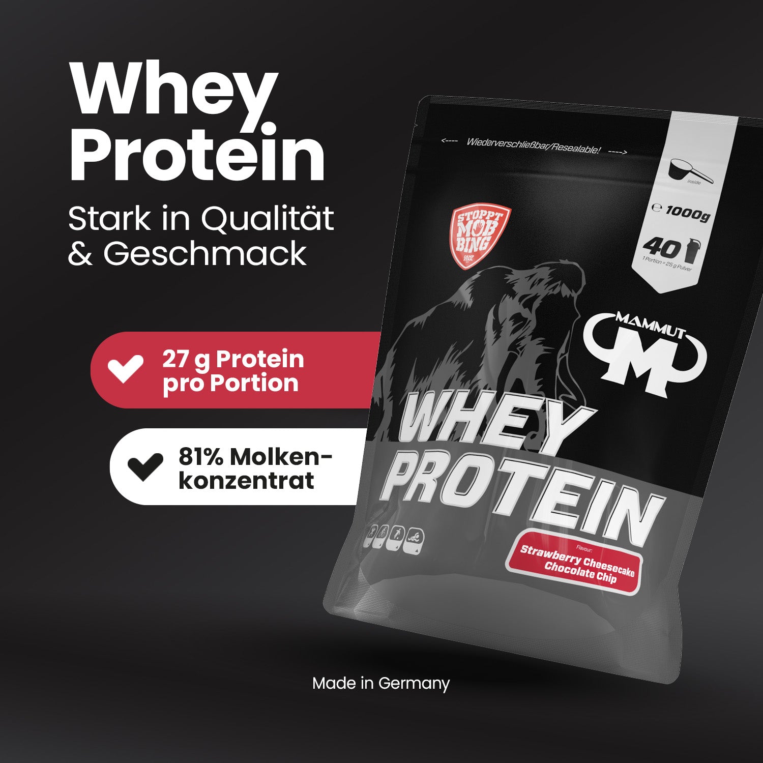 Whey Protein - Strawberry Cheesecake Chocolate Chip - 1000 g Zipp-Beutel#geschmack_strawberry-cheesecake-chocolate-chip