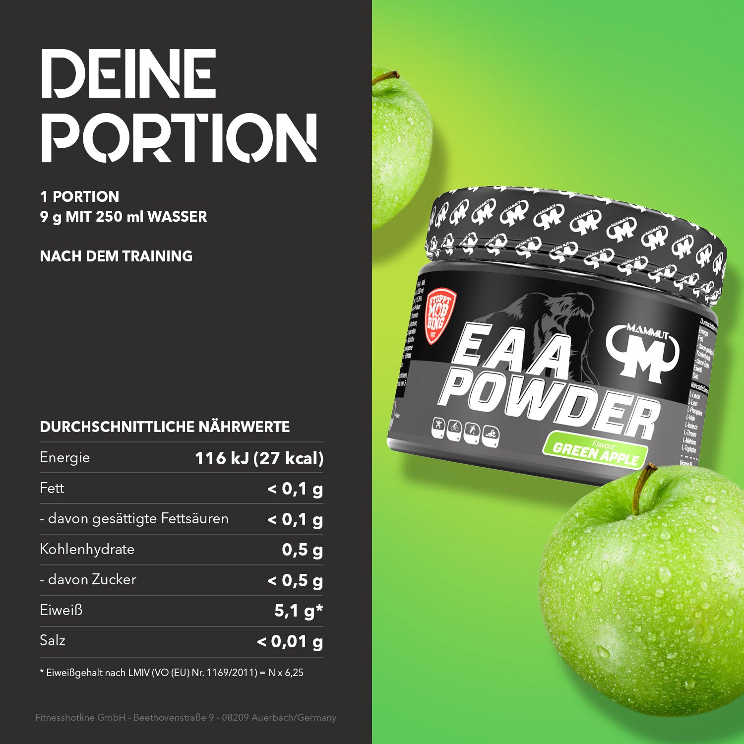 EAA Powder - Green Apple - 250 g Dose#geschmack_green-apple